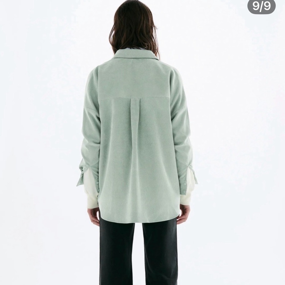 NWOT Zara Light Green Fine Corduroy Button Down Shirt Size Small - Picture 2 of 7